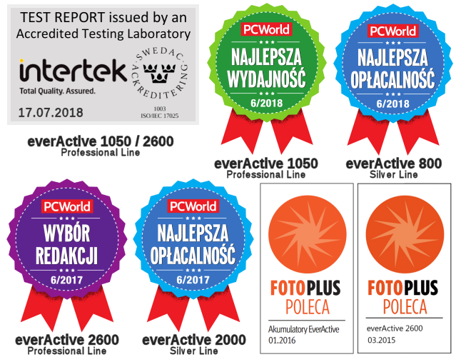 Liczne nagrody i wyróżnienia akumulatorków everActive Liczne nagrody i wyróżnienia akumulatorków everActive