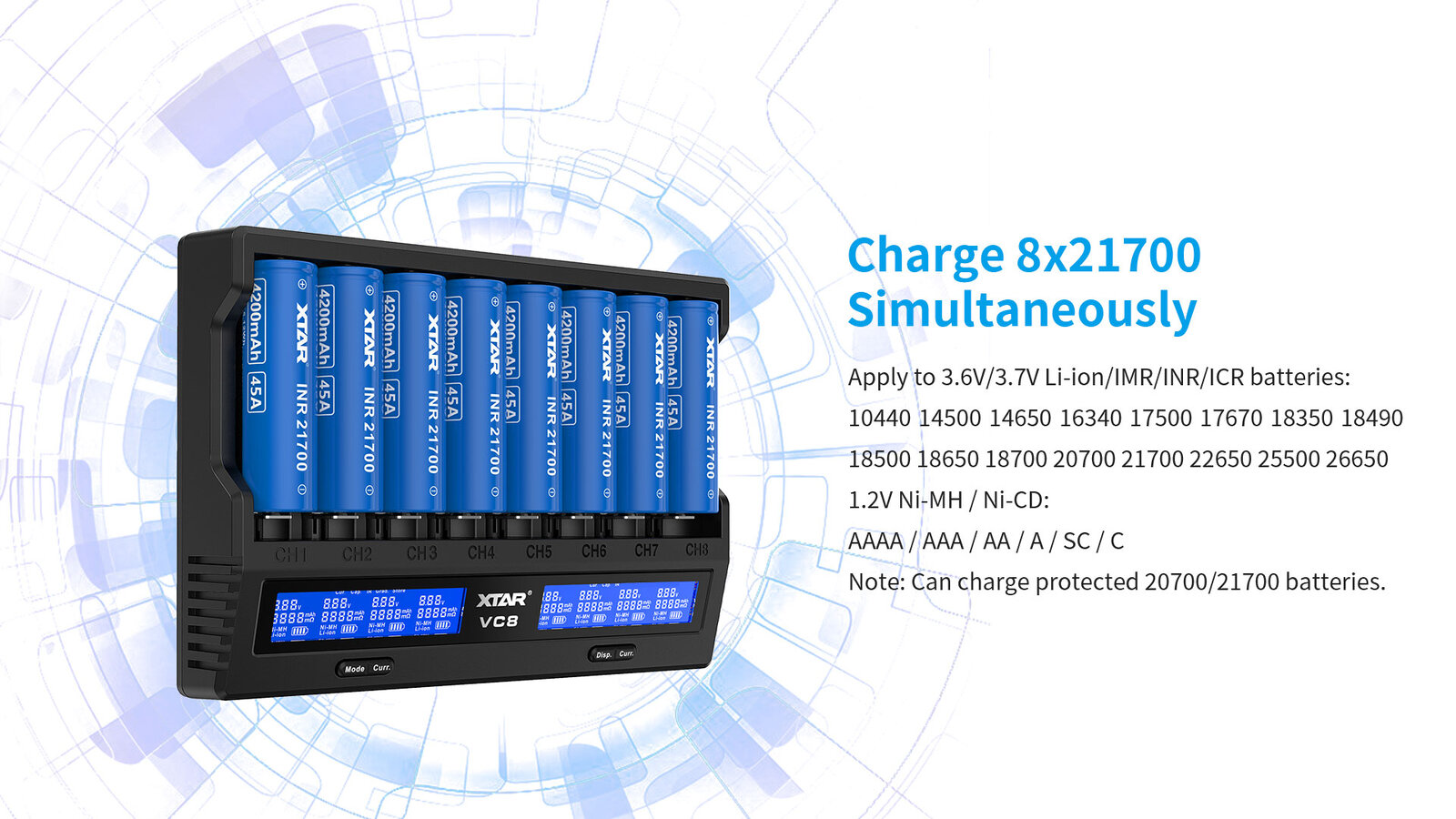 Parallel charging of 8 batteries in Xtar VC8 chargers Parallel charging of 8 batteries in Xtar VC8 chargers