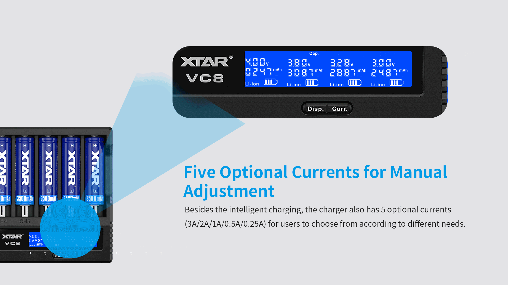Charging currents in Xtar VC8 Charging currents in Xtar VC8