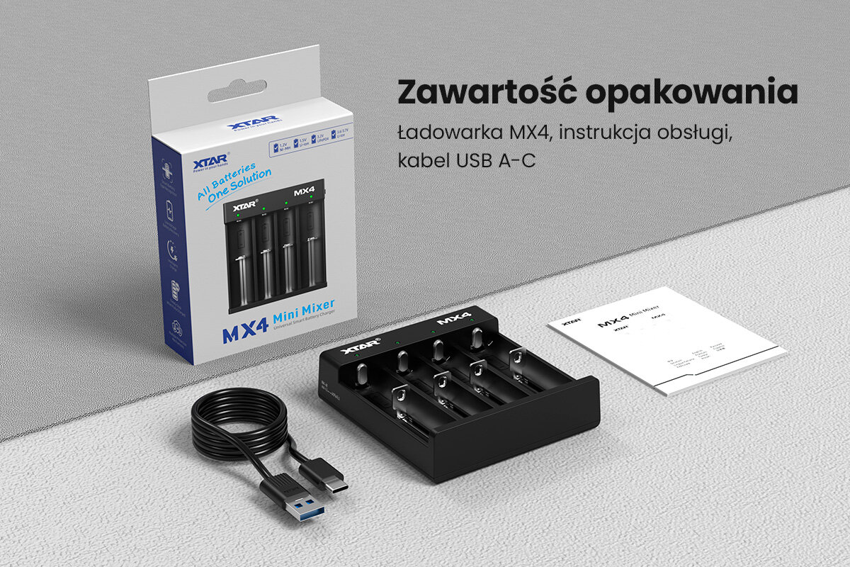 Niezależne sloty ładowania w ładowarce Xtar VC4 Niezależne sloty ładowania w ładowarce Xtar VC4