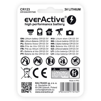 1 x everActive CR123 Lithium Photo Battery