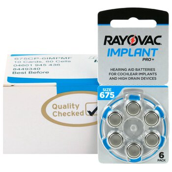 120 x Rayovac 675 IMPLANT PRO+ hearing aid batteries