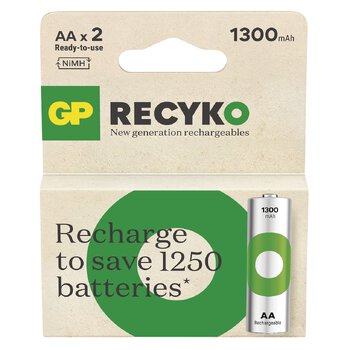 2 x AA / R6 Ni-MH GP ReCyko 1300 mAh rechargeable batteries