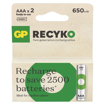 2 x rechargeable batteries AAA / R03 Ni-MH GP ReCyko 650mAh