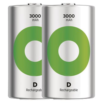 2 x D/R20 Ni-MH GP ReCyko 3000mAh rechargeable batteries