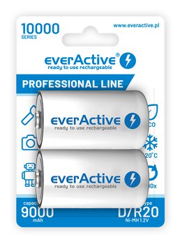 2 x everActive R20/D Ni-MH 10000 mAh rechargeable batteries ready to use