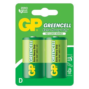 2 x R20/D GP GreenCell Zinc-Carbon Battery 