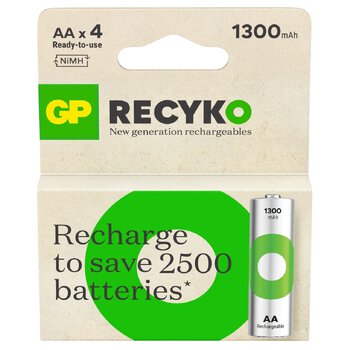4 x rechargeable AA / R6 Ni-MH GP ReCyko 1300 mAh rechargeable batteries