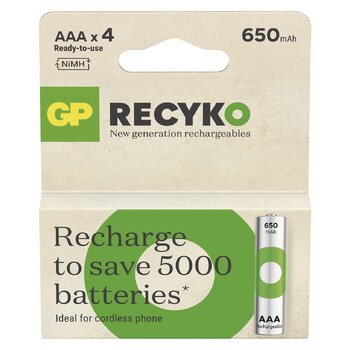 4 x rechargeable AAA / R03 Ni-MH GP ReCyko 650mAh rechargeable batteries