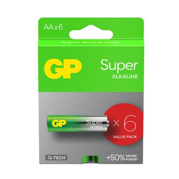 6 x GP Super Alkaline G-TECH LR6/AA Alkaline Battery
