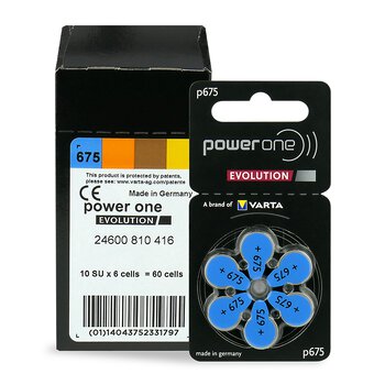 6 x Power One Evolution Varta 675 hearing aid batteries