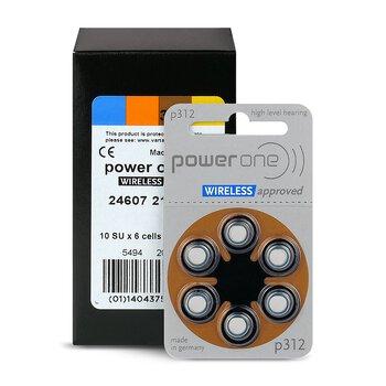 6 x Power One SAB Varta 312 hearing aid batteries