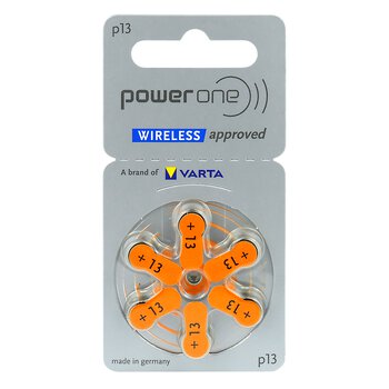 6 x Batteries for Power One Varta 13 MF hearing aids
