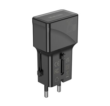 JELLICO 25W PD QC3.0 S6 mini PD Travel Adapter 25W 1xUSB-C + 1xUSB QC3.0 Black