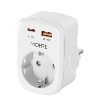 Adapter sieciowy MORRE M409 - 1 gniazdo AC, 1xUSB-C 20W, 1xUSB-A 18W