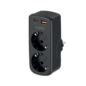 Adapter sieciowy MORRE M410 - 2 gniazda AC. 1xUSB-C 20W, 1xUSB-A 18W Adapter sieciowy MORRE M410 - 2 gniazda AC. 1xUSB-C 20W, 1xUSB-A 18W