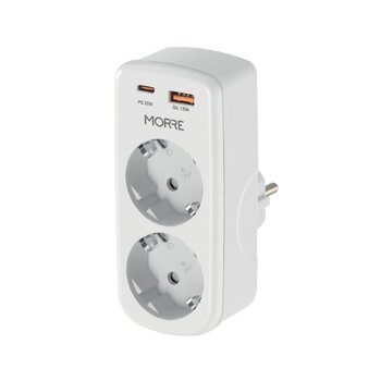 Adapter sieciowy MORRE M410 - 2 gniazda AC. 1xUSB-C 20W, 1xUSB-A 18W Adapter sieciowy MORRE M410 - 2 gniazda AC. 1xUSB-C 20W, 1xUSB-A 18W