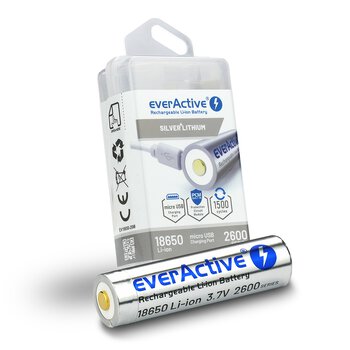 everActive 18650 3.7V Li-ion 2600mAh micro USB battery with BOX protection