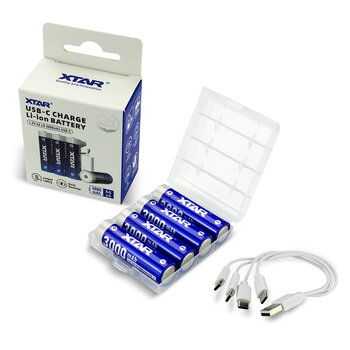 Xtar R6 / AA 1.5V Li-ion 3000mAh Battery with Security with USB-C Port - 4 Pieces