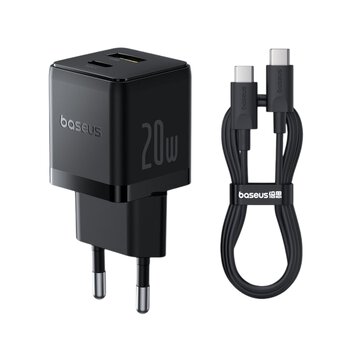 Baseus Palm P10111608113-01 20W Fast AC Charger with USB + USB-C PD 3.0 Socket + 1m Cable Baseus Palm P10111608113-01 20W Fast AC Charger with USB + USB-C PD 3.0 Socket + 1m Cable