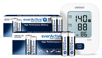 piles alcalines everActive Pro 700 pièces LR6 / AA, 700 pièces LR03 / AAA + Omron M2 Essential tensiomètre