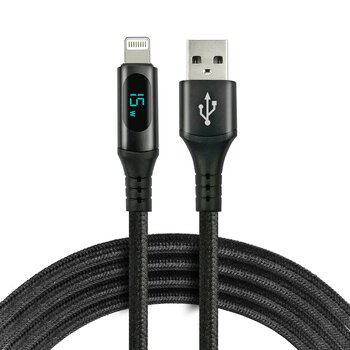 EverActive CBB-1IBL 100cm USB - Lightning LCD Braided Cable with Fast Charging Support up to 2.4A black