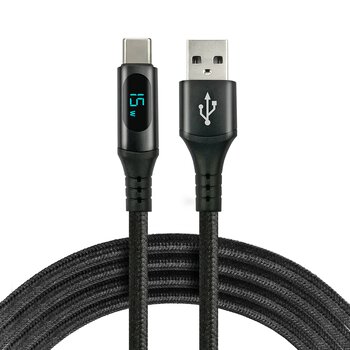 EverActive CBB-1CBL 100cm braided cable USB - USB-C / Type-C LCD cable with support for fast charging up to 3A black
