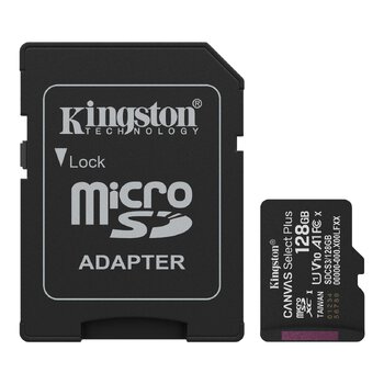 Kingston 128GB Canvas Select Plus 150MB/s UHS-I U1 class 10 V10 A1 microSD Memory Card + adapter