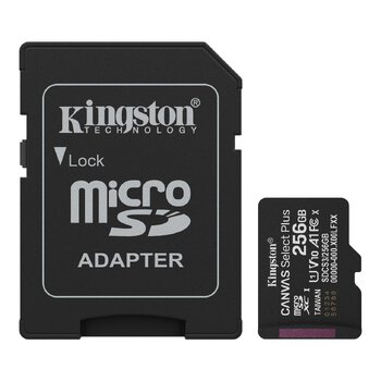 Kingston 256GB Canvas Select Plus 150MB/s UHS-I U1 class 10 V10 A1 microSD Memory Card + adapter