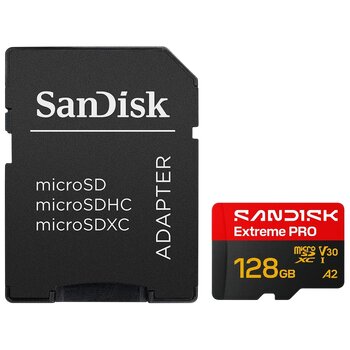 SanDisk microSD / microSDXC 128GB Extreme PRO 250MBs / 120MB/s UHS-I U3 V30 A2 Memory Card SanDisk microSD / microSDXC 128GB Extreme PRO 250MBs / 120MB/s UHS-I U3 V30 A2 Memory Card