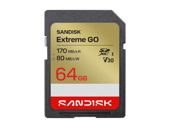 SanDisk 64GB Extreme GO SD / SDXC Memory Card 170/80 MB/s UHS-I U3 V30 SanDisk 64GB Extreme GO SD / SDXC Memory Card 170/80 MB/s UHS-I U3 V30