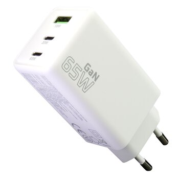 everActive GaN SC-655Q wall charger with USB socket and 2x USB-C PD PPS QC4+ 65W