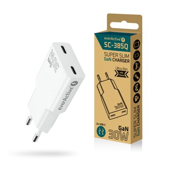 Netzteil everActive GaN SUPER SLIM SC-385Q mit zwei USB-C PD 30W Anschlüssen Netzteil everActive GaN SUPER SLIM SC-385Q mit zwei USB-C PD 30W Anschlüssen