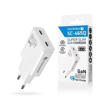 everActive GaN SUPER SLIM SC-465Q wall charger with two USB-C PD 45W ports