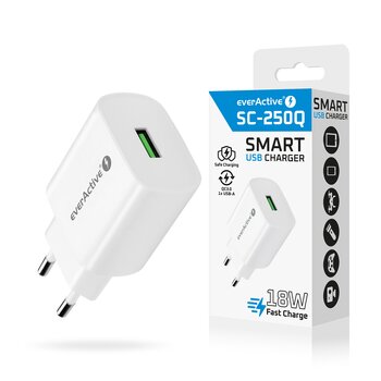 Cargador de red everActive SC-250Q con puerto USB QC3.0 18W