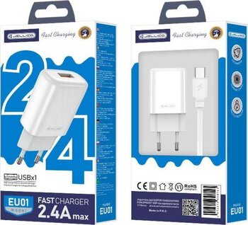 JELLICO 2.4A 12W Wall Charger 1x USB + USB-C Cable