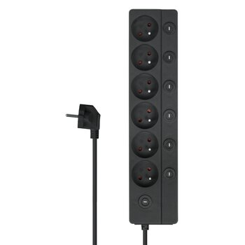 DPM protective strip with circuit breakers - 6 AC sockets 1.4m white-grey DPM protective strip with circuit breakers - 6 AC sockets 1.4m white-grey