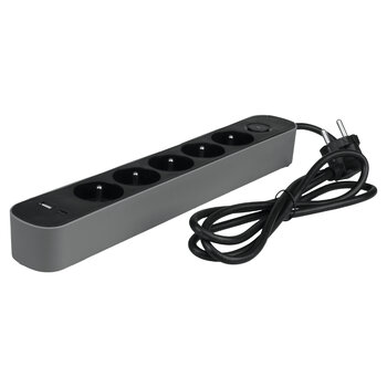 DPM protective strip with switch - 5 AC sockets, 1x USB-A, 1x USB-C 1.5M grey DPM protective strip with switch - 5 AC sockets, 1x USB-A, 1x USB-C 1.5M grey
