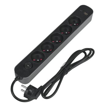 DPM protective strip with switch - 5 AC sockets, 1x USB-A, 1x USB-C 1.5M grey DPM protective strip with switch - 5 AC sockets, 1x USB-A, 1x USB-C 1.5M grey