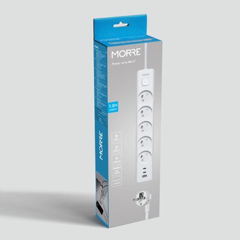 MORRE M407 Power Strip - 5 Outlets, USB-A 12W, 2xUSB-C 12W 1.5m