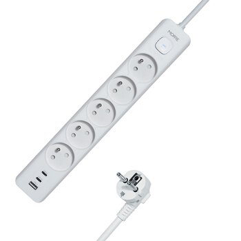 MORRE M407 Power Strip - 5 Outlets, USB-A 12W, 2xUSB-C 12W 1.5m