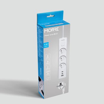 MORRE M405 Power Strip – 3 sockets, USB-A 12W, 2x USB-C 12W, 1.5 m