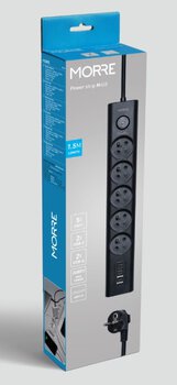 MORRE M408 Power Strip - 5 Outlets, 2xUSB-C 15W, 2xUSB-A 12W 1.5m