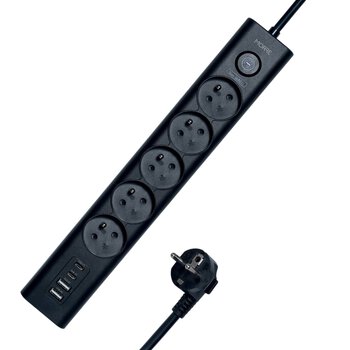 MORRE M408 Power Strip - 5 Outlets, 2xUSB-C 15W, 2xUSB-A 12W 1.5m