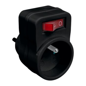 1-socket splitter with grounding and switch DPM black