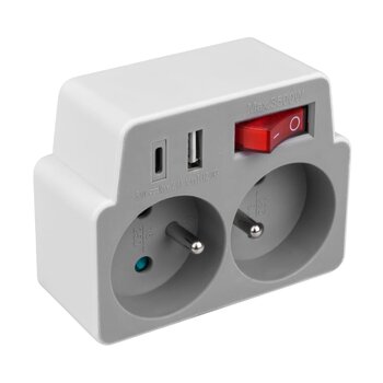 2-socket splitter with grounding and switch + 2x USB DPM