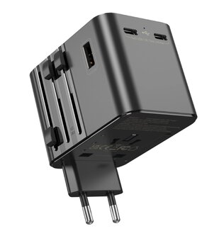 Uniwersalny adapter podróżny JELLICO S9 PD 2xUSB-C + 1xUSB 3.4A Max 2500W Czarny