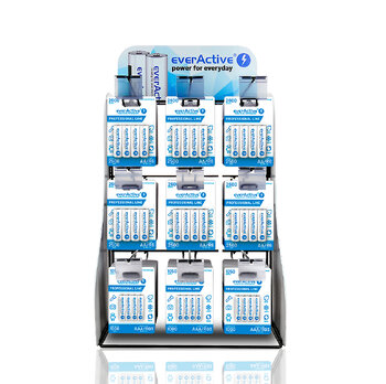 Zestaw akumulatorów everActive Professional line 288szt R6, 144szt R03 + Ekspozytor / stojak everActive 9 haków 