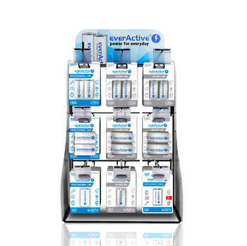 everActive Battery Pack 48pcs R14, 48pcs R20, 36pcs 6F22 + everActive Display / Stand 9 Hooks