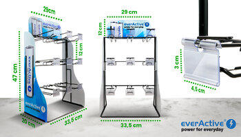 everActive Pro Alkaline Battery Set 480pcs LR6, 240pcs LR03, 50pcs 6LR61 + everActive Display / Stand 9 Hooks 